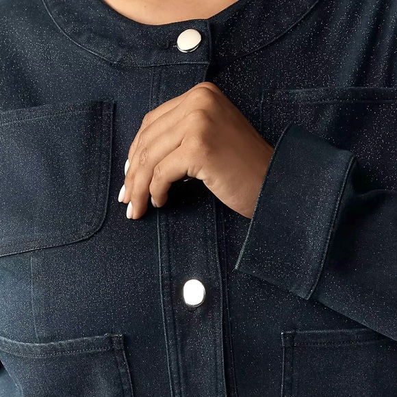 Anthropologie Maeve Cora Patch Pocket Jacket Sparkle Denim Edition - Picture 11 of 12